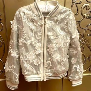 Baby Sara Silver Sequin Lace Bomber Jacket